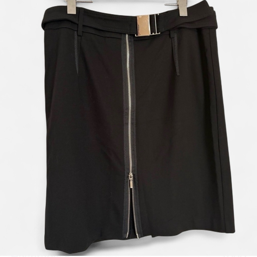 Elegant Black Front Zipped Pencil Skirt with silver buckle - NWOT